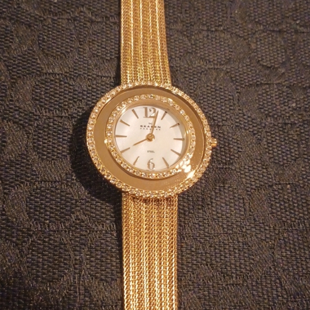 Skagen Goldtoned Swarovski Crystal Watch